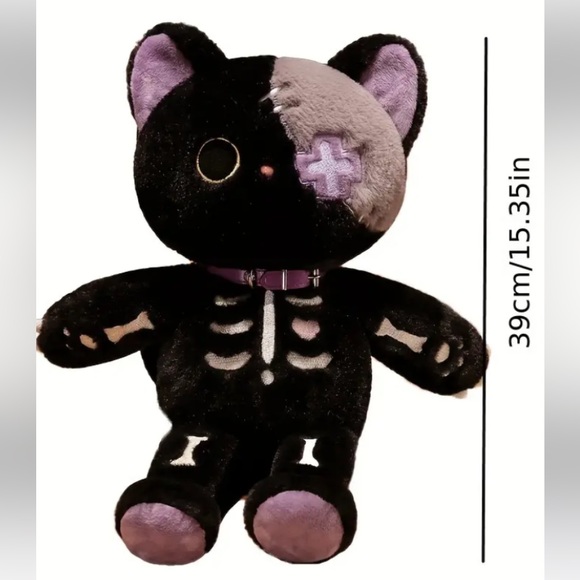 {NEW} Cute Skeleton Cat Doll Plush Toy Black - Picture 4 of 6